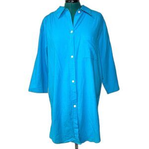 Sunbay Leisure Blue 100% Cotton Button Up Shirt Dress Cover Up Large